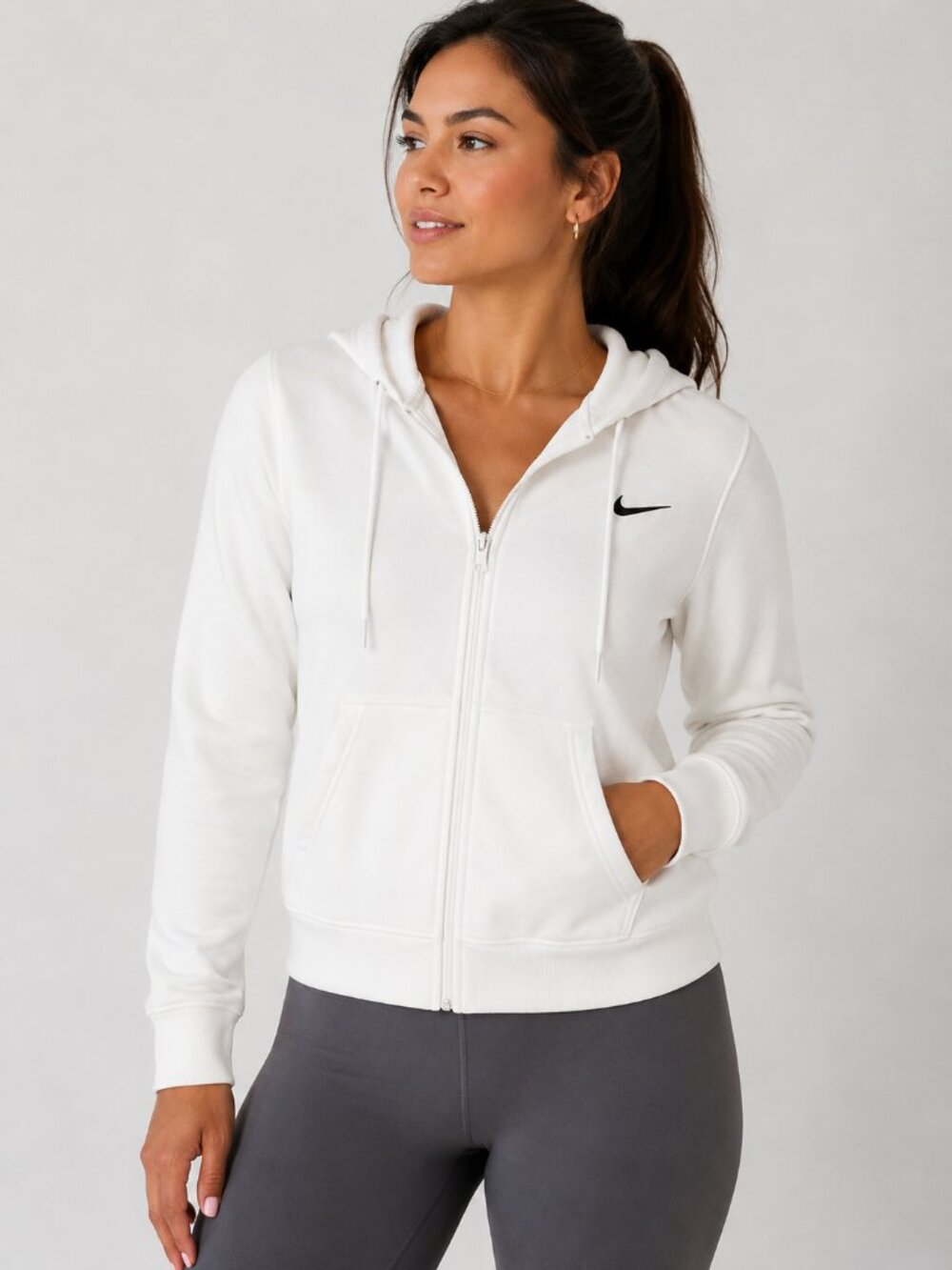 Nike Athletic Dept White Fleece Zip Hoodie Jacket Women Large L